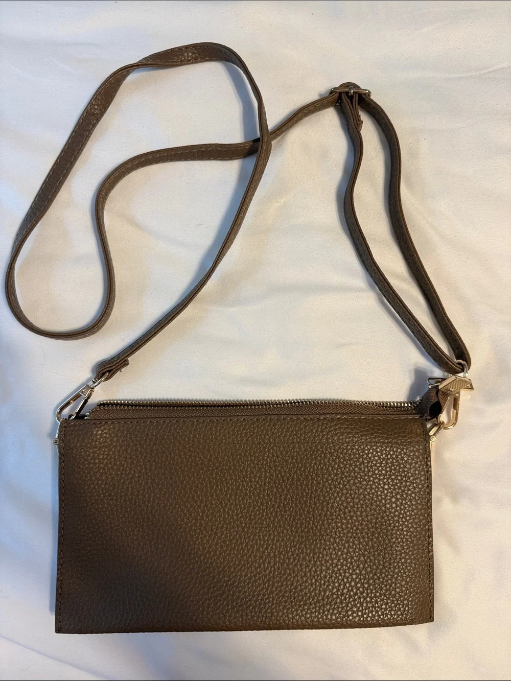 Classic Brown Pebbled Leather Crossbody - Minimalist Everyday Bag